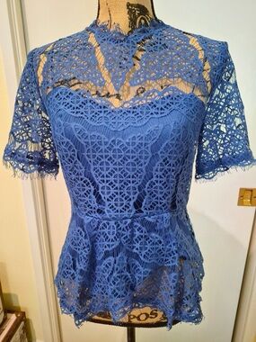 Adelyn Rae Royal Blue Crochet Lace Short-Sleeve Top